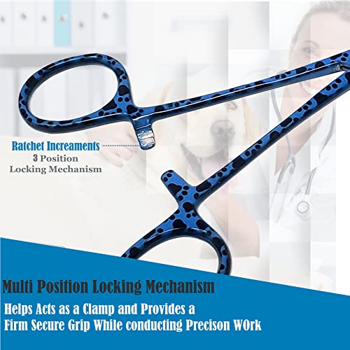 Dog Pet Ear/Nose Hair Puller Grooming Hemostat Locking Forceps Pliers, 5.5" (14cm), Straight (Blue Paws) - color: Blue Paws
