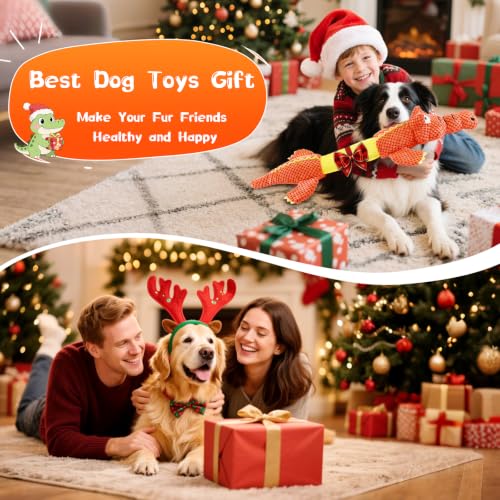 WOWBALA Interactive Tug of War Dog Toys for Small to Large Breeds-Squeaky Puppy Toys with Crinkle Paper, Stuffed Chew Dog Toys to Keep Them Busy, Training Reward Gift (Orange) - color: Orange