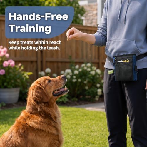 Dog Treat Pouch for Pet Training, One-Hand Magnetic Closure, Hands-Free Treat Bag with Silicone Liner, No Mess No Smell - color: Pure Blue