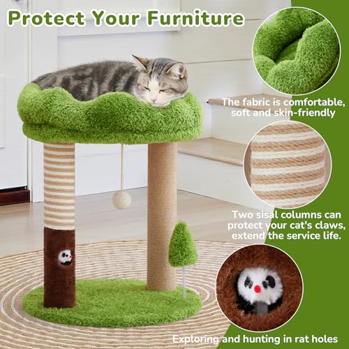 WOOCHPET 21" Small Cat Tree with 2 Scratching Posts and Perch Bed - color: Green-2