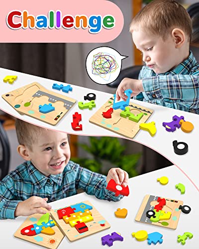 Wooden Toddler Puzzles Gifts Montessori Toys for 1 2 3 Years Old Boys Girls