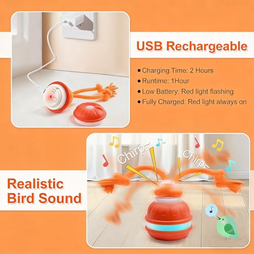 Interactive Dog Toys, Automatic Rolling Ball, Squeak Dog Toys for Boredom Interactive, Touch Activated, Dog Ball Chew Toy with Fun Rope for Small/Medium Dog Cat Indoor/Outdoor (Orange) - color: Orange