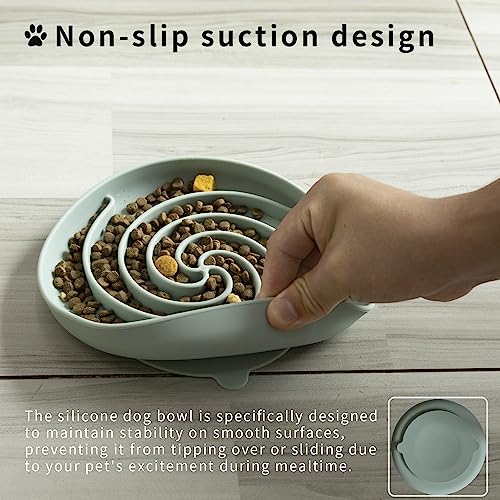 Bifeaw Slow Feeder Dog Bowls, Dishwasher Microwave Safe Silicone Puppy Puzzle Bowl with Non-Slip Design for Eating (Grey Green) - color: Grey-green