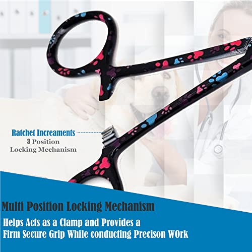 Dog Pet Ear/Nose Hair Puller Grooming Hemostat Locking Forceps Pliers, 5.5" (14cm), Straight (Black Multi Paws) - color: Black Multi Paws