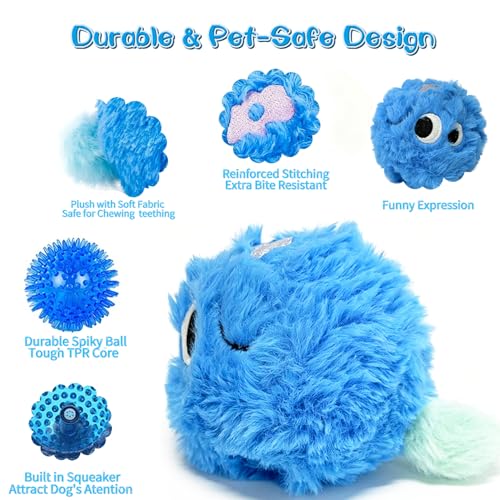 Squeaky Plush Ball Dog Toys for Small Medium Dogs, 3'' Soft Fuzz Ball - color: Blue-Berry Dog