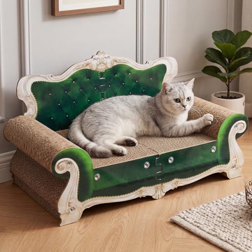 Luxury Cardboard Cat Scratcher Sofa Bed, Couch Shaped Cat Scratching Board, Cat Scratch Lounge with Catnip, Cat Scratcher for Indoor Cats (Green Crown) - color: Green Crown