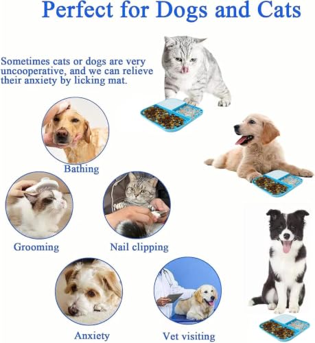 Slow Feeder Lick Mat, Grooming & Bath Time Helper for Dogs - color: Blue