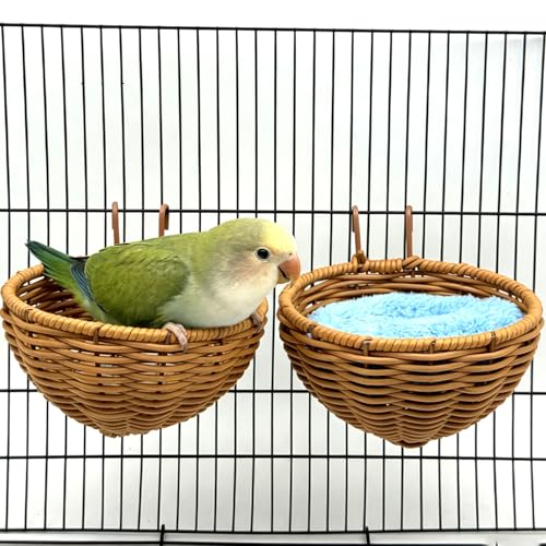 Rattan Bird Nest for Cage，2PCS Hanging Parrot Breeding Nesting House - style: Semicircle