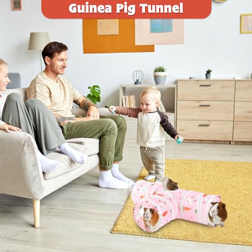 YUEPET Guinea Pig Tunnel, Guinea Pig Toys, 3-Way Play Tunnel Hideout, Pink - color: Pink