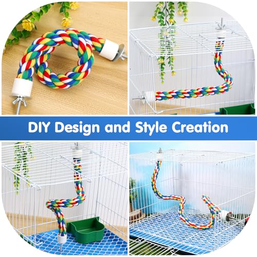 iplusmile Bird Rope Perch Swing & Climbing Toy - 40-Inch Extra Long Soft Spiral Colorful Cotton Rope for Parrots Cockatiels Parakeets Budgie Cage Accessories (Pack of 2) - size: 40 inch / 105 cm (Pack of 2)