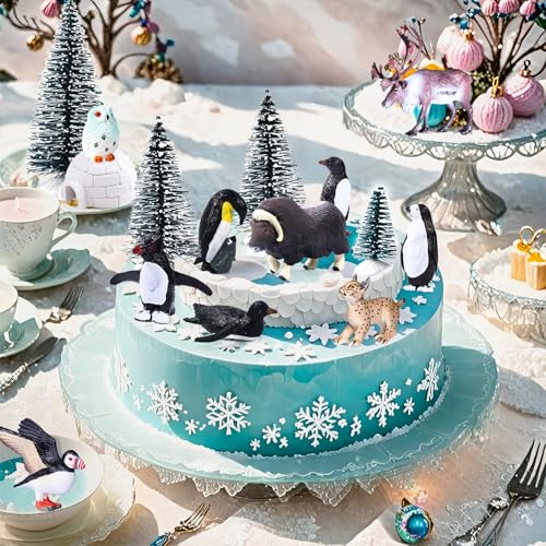 SIENON 60Pcs Mini Arctic Figures with Winter Animals Toy for Kids - style: Polar