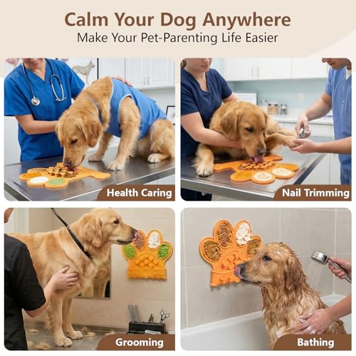 Dog Lick Mat with Suction Cups, Slow Feeder & Enrichment Mat for Dogs & Cats, Silicone Feeding Mat for Wet & Dry Food, Anxiety Relief, Mess-Free Foldable Pocket Design, Orange - color: Orange