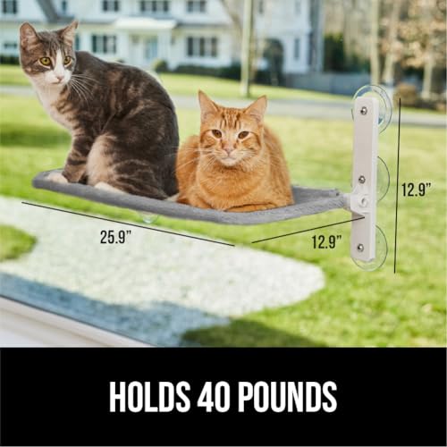 GORILLA GRIP Cat Window Perch, Foldable Cat Window Hammock Bed with 6 Large Suction Cups, Cordless Indoor Wall Shelves, Strong Metal Frame Holds 40lbs, Reversible Washable Sherpa Cover, Large Gray - color: Gray