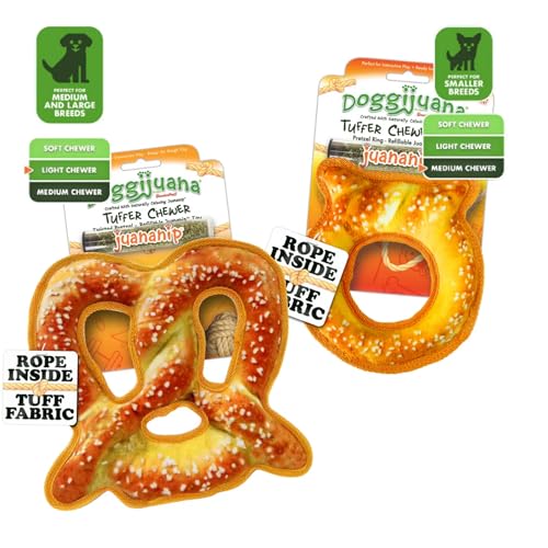 Doggijuana Twisted Pretzel & Pretzel Ring Dog Toy Bundle | 2 Pack, Squeaky - style: Twisted Pretzel & Pretzel Ring