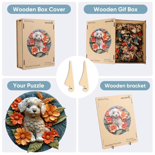 Qiuenisray Wooden Puzzle for Adults, White Dog Jigsaw Puzzle 11.1x11.2 in - color: White Dog, size: 200pcs