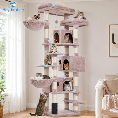 Hey-brother Cat Tree, Multi-Level Tower with 3 Condo, Hairbrush, MPJ035-MMU - color: Muchroom