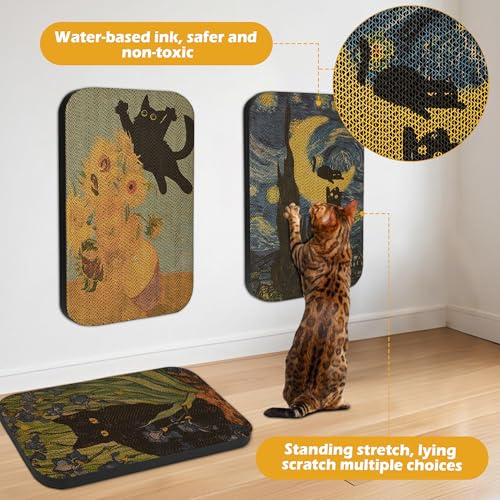 4 Pack Cat Wall Scratcher, Art Cat Scratching Board for Cats - color: Van Gogh-1