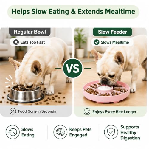 Slow Feeder Dog Bowl Silicone Suction Cup Anti Spill Dogs Cats Pink - color: Pink