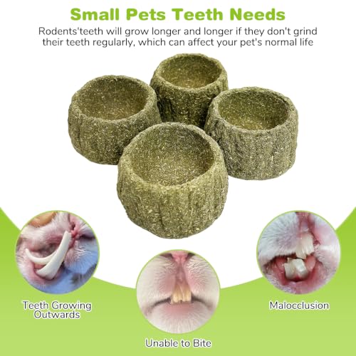 Hamiledyi Guinea Pig Chew Toys 4 Pcs Natural Timothy Hay Treats Chew Bowl