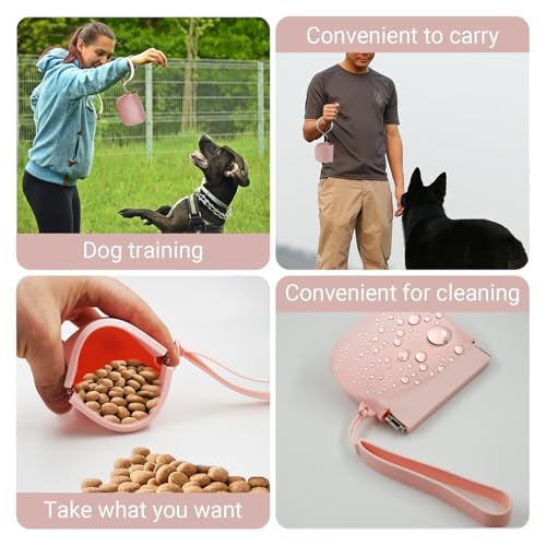 Silicone Dog Treat Pouch Portable Snack Pouch (Pink & Grey) - color: Pink & Grey