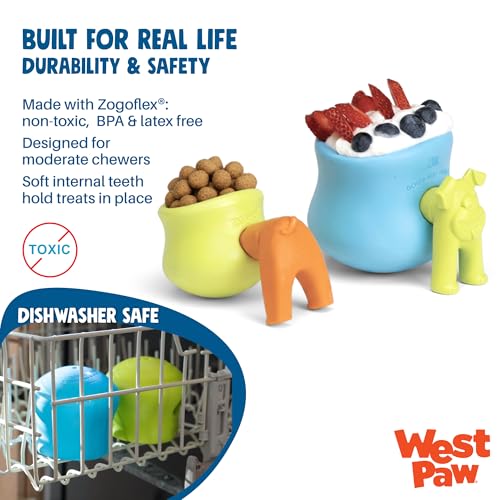 WEST PAW Zogoflex Toppl Interactive Treat Dispensing Puzzle Dog Toy for Mental Stimulation & Enrichment-Holds Kibble & Treats-Lickable, Freezable & Dishwasher Safe-Made in USA-Small-Aqua Blue - color: Aqua Blue, size: Small