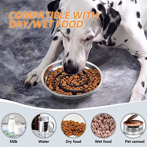 Slow Feeder Dog Bowls Insert, Animire Soft Silicone Slow Eating Dog Food Bowl for Small, Medium and Large Dogs, Compatible with Regular and Elevated Bowls - color: Black, size: S