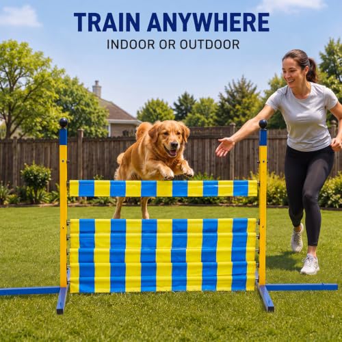 Silipull Dog Agility Jump Set, Heavy Duty Metal Dog Agility Equipment with 9 Adjustable Heights, Foldable Dogs Hurdle Training Equipment for Small, Medium & Large Dogs, Carrying Bag Included