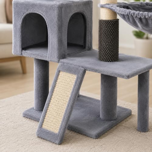 Smouatou Cat Tree with Cat Condo and Two Hammocks, Cat Tower with Scratching Posts and Scratching Pads Cat Toys, Grey - color: grey2, size: Small