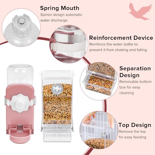 Lemtrflo No Mess Bird Feeder Water Dispenser Set, Automatic Bird Feeder - color: pink