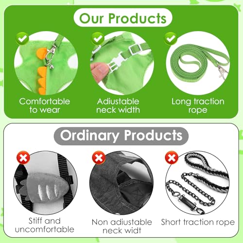 Ferret Harness and Leash Set Small Animals Vest Harness with Safe Bell Dinosaur Shaped Leash Set for Baby Rabbit Guinea Pig Teacup Chihuahua Mouse and Other Small Pet - color: Green