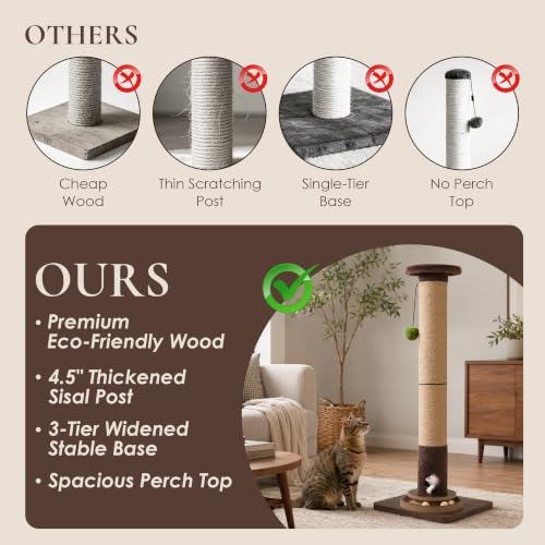 36" Cat Scratching Post, Extra-Thick Natural Sisal Scratcher Post