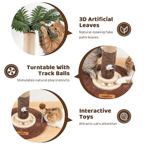 【Material Upgrade】 Famifit 53.6" Palm Tree Cat Scratching Post, Tall Tree - color: Brown
