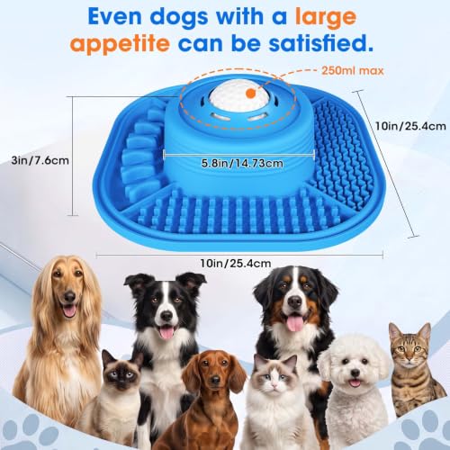 VIOWEY 3-in-1 Dog Slow Feeder Bowl, 10-Inch Removable Large Non-Slip Feeder - color: Blue