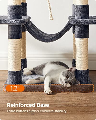 Feandrea Cat Tree, 62.4 Inches, Activity Center with Hammock, Basket - color: Smoky Gray