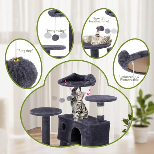 54 Inches Cat Tree Tower, Cat Tree Tower Condo with Scratching Post for Cats House Play, Multi-Level Furniture Activity Center for Pet, Detachable Cat Tower, Dark Gray - color: Navy