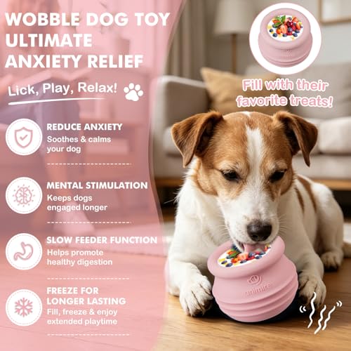 Treat Dispensing Dog Toy, Long-Lasting Interactive Puzzle Toys for Dogs, Stuffable Dog Enrichment Frozen Lick Treat Toy for Boredom, BPA Free Silicone Fetch Catch Chew Toy (Pink,L) - color: Pink, size: L