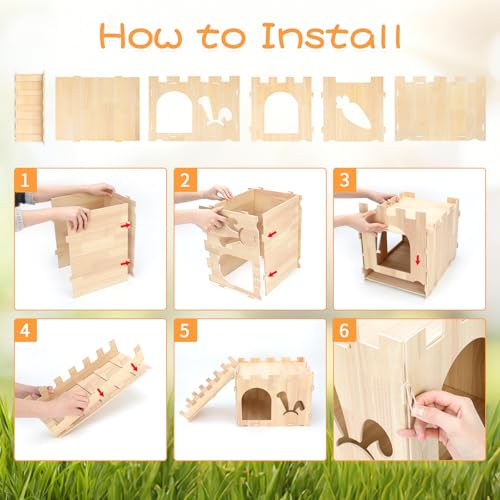 BWOGUE XL Wooden Rabbit Hideout Castle, Bunny House Wood for Small Animals - style: Modern