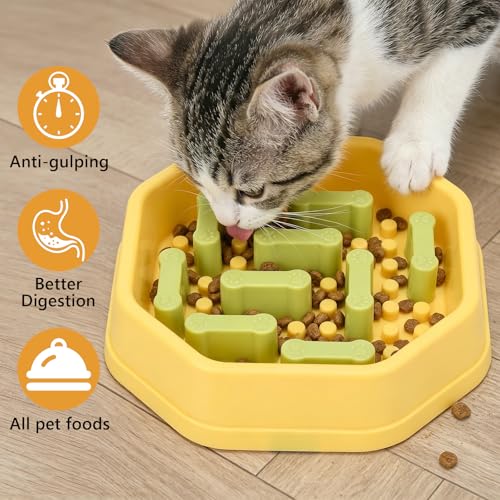 Slow Feeder Bowl with Removable Pegs for Small and Medium Dogs and Cats - color: Yellow