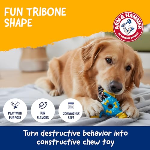 Arm & Hammer Nubbies TriBone Dental Dog Chew Toy, Peanut Butter Flavor - color: Blue & Yellow TriOBone, size: 1 Count