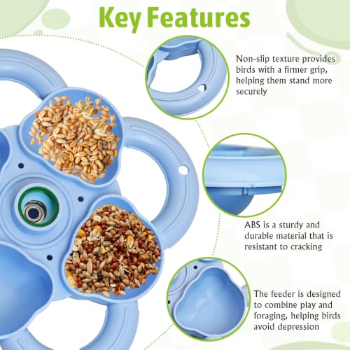Fhiny Rotating Parrot Perch, Bird Foraging Stand Spinning Toy Blue - color: Blue