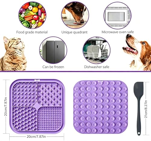 Licking Mat for Dogs & Cats with Suction Cups, 1 Pack Square Dog Slow Feeder Lick Pat for Anxiety Relief & Boredom, Dog Toys to Keep Them Busy, Pets Bathing Training Grooming Mat 7.8 * 7.8inches - color: 1Pack-Purple