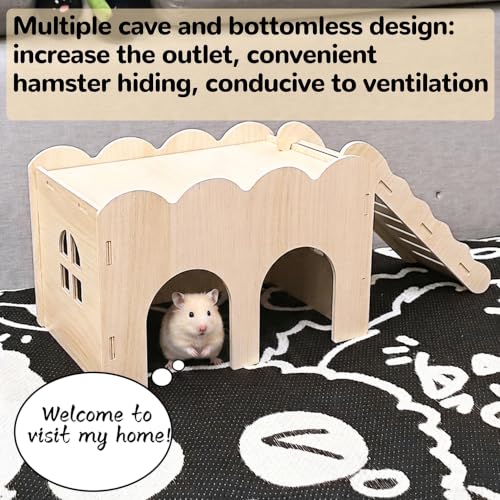 2 PCS Wooden Hamster Hideout Multi-Chamber Tunnel Hamster House Hiding Maze Platform Stuff Exploring Toy Cage Accessories for Gerbil Rat Mice - size: L+L
