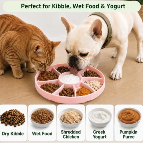 Slow Feeder Dog Bowl Silicone Suction Cup Anti Spill Dogs Cats Pink - color: Pink