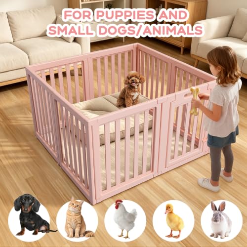 Dog Playpen Indoor,Puppy Playpen,Pink 23.6" H,8 Panels - color: pink, size: 23.6 inch Height