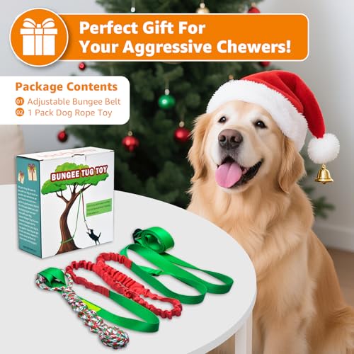 LOOBANI Outdoor Bungee Tug Toy, Interactive Dog Tree Hanging Toys, Green - color: Red+Green