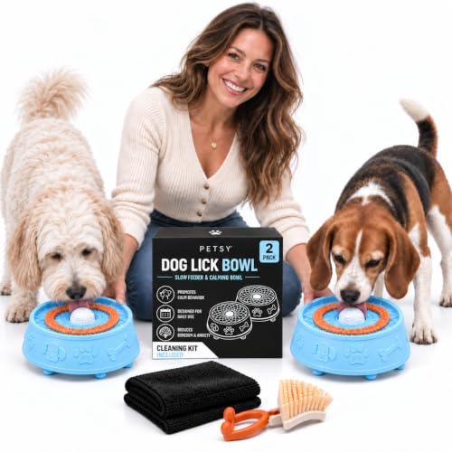 2-Pack Petsy Dog Lick Bowl Slow Feeder with Rolling Ball (Blue) - color: 2-Pack Blue