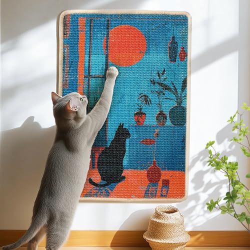 3-in-1 Sisal Cat Scratcher Mat 23.6x15.7'' – Floor & Wall Use with Sticker Tape, Protects Furniture, Couch & Carpet, Anti-Slip, Pet-Safe, Durable Scratch Rug Mat or Indoor/Outdoor Cats, Blue Silence - color: BlueSilence