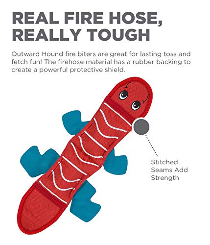 Outward Hound Fire Biterz Red Lizard Plush Firehose Material Interactive Dog Toy, Medium - color: Red Lizard, size: Medium (Pack of 1)