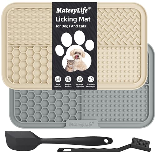 MateeyLife Lick Mat for Dogs & Cats, Slow Feeder Licking Pads for Boredom - color: Gray&Beige, size: 9.9'' × 6''