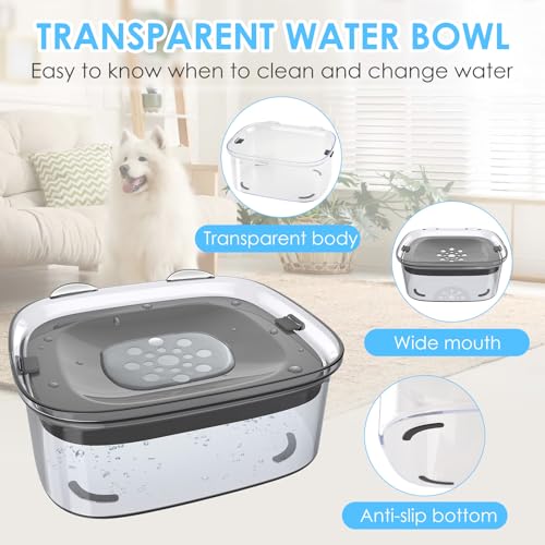 AONKEY 3L No Spill Dog Water Bowl with Slow Drinking Disk(Gray) - color: Gray